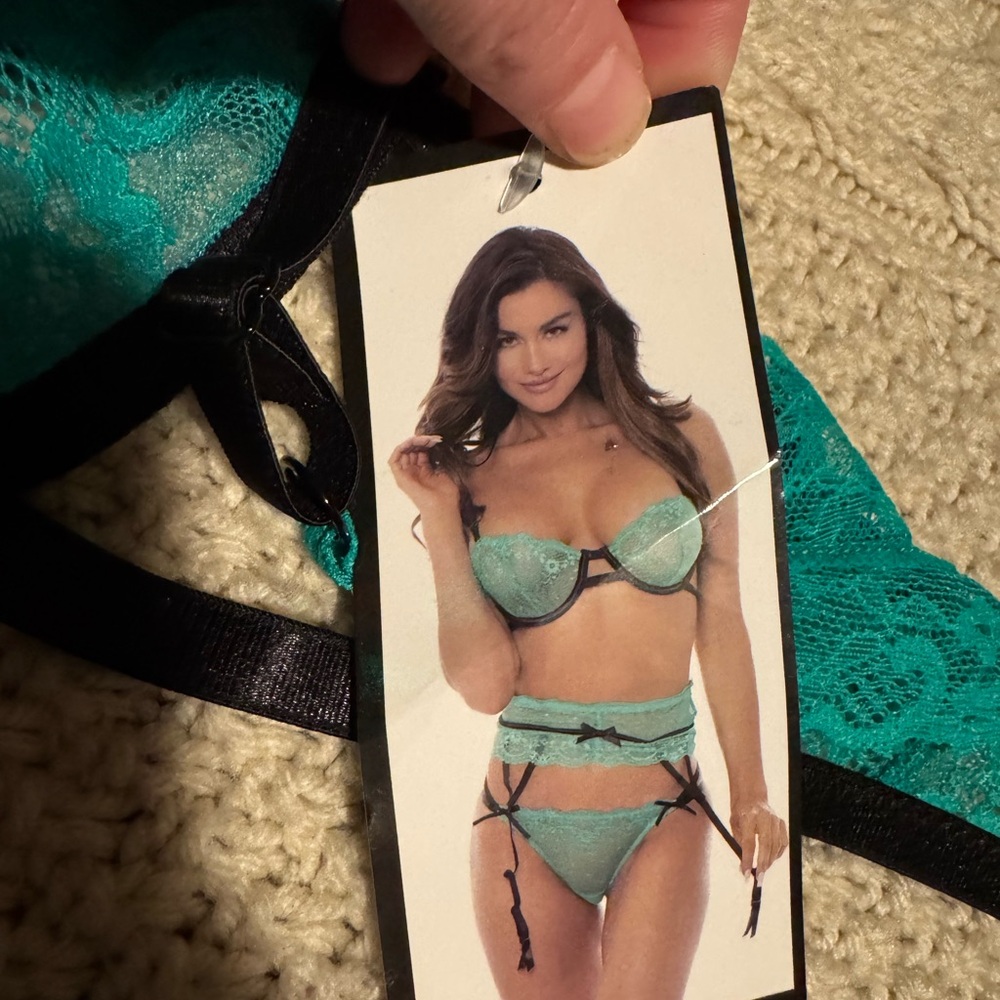 Teal and Black Lace Lingerie Set